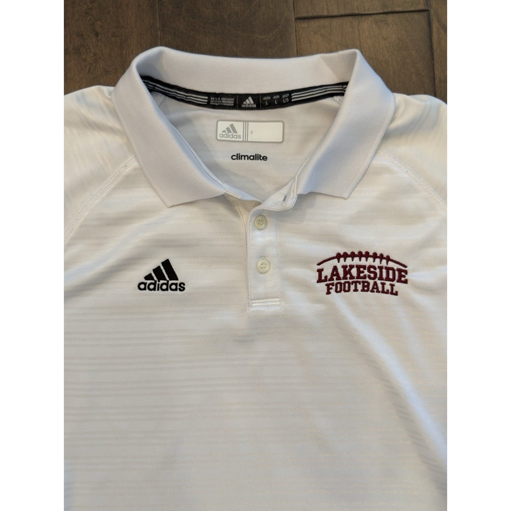 Adidas Climalite Lakeside Football Polo Shirt Mens Large White Short Sleeve Logo